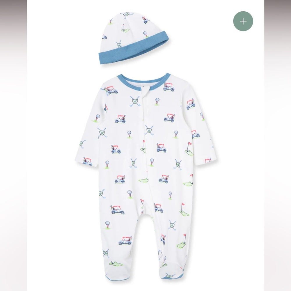 Little Me White and Blue Golf Print Footie